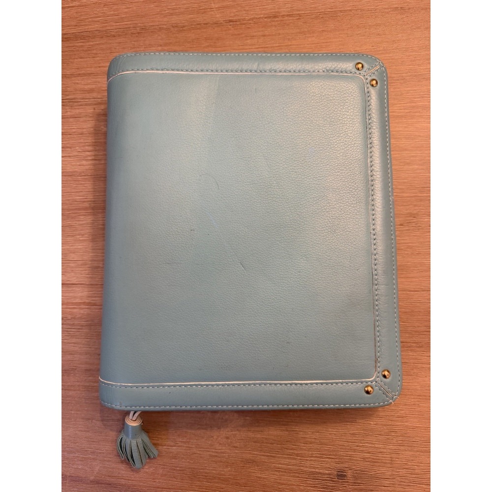 Franklin Covey Leather Binder Tiffany Blue Tassel Seven 7 1.25"silver Rings Rare